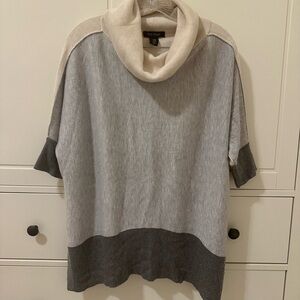 White House Black Market grey and white cowl neck color block sweater